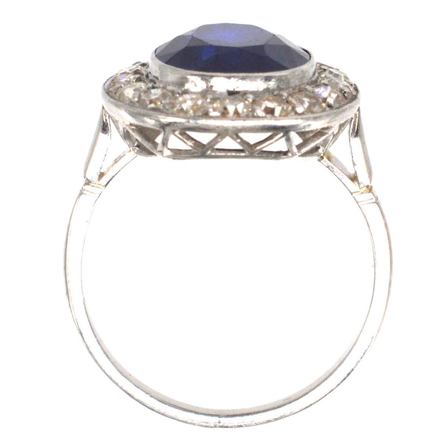 Art Deco Platinum Synthetic Sapphire & Diamond Cluster Ring | Parkin and Gerrish | Antique & Vintage Jewellery