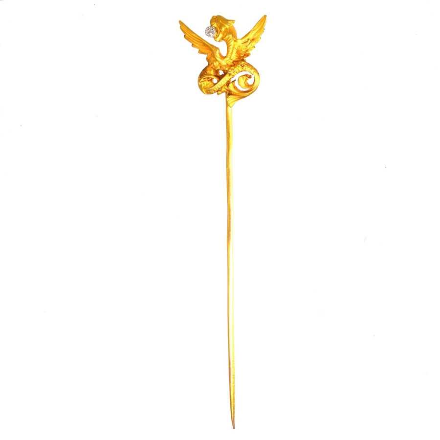 Art Nouveau 18ct Gold Griffin with a Diamond in his mouth | Parkin and Gerrish (UK)