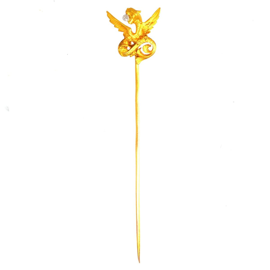 Art Nouveau 18ct Gold Griffin with a Diamond in his mouth | Parkin and Gerrish (UK)