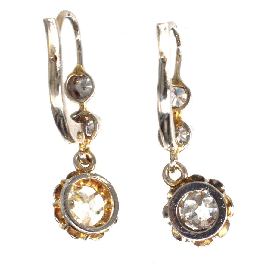 Belle Epoque 18ct White Gold and Platinum Old Mine Cut Diamond Dangling Earrings | Parkin and Gerrish (UK)