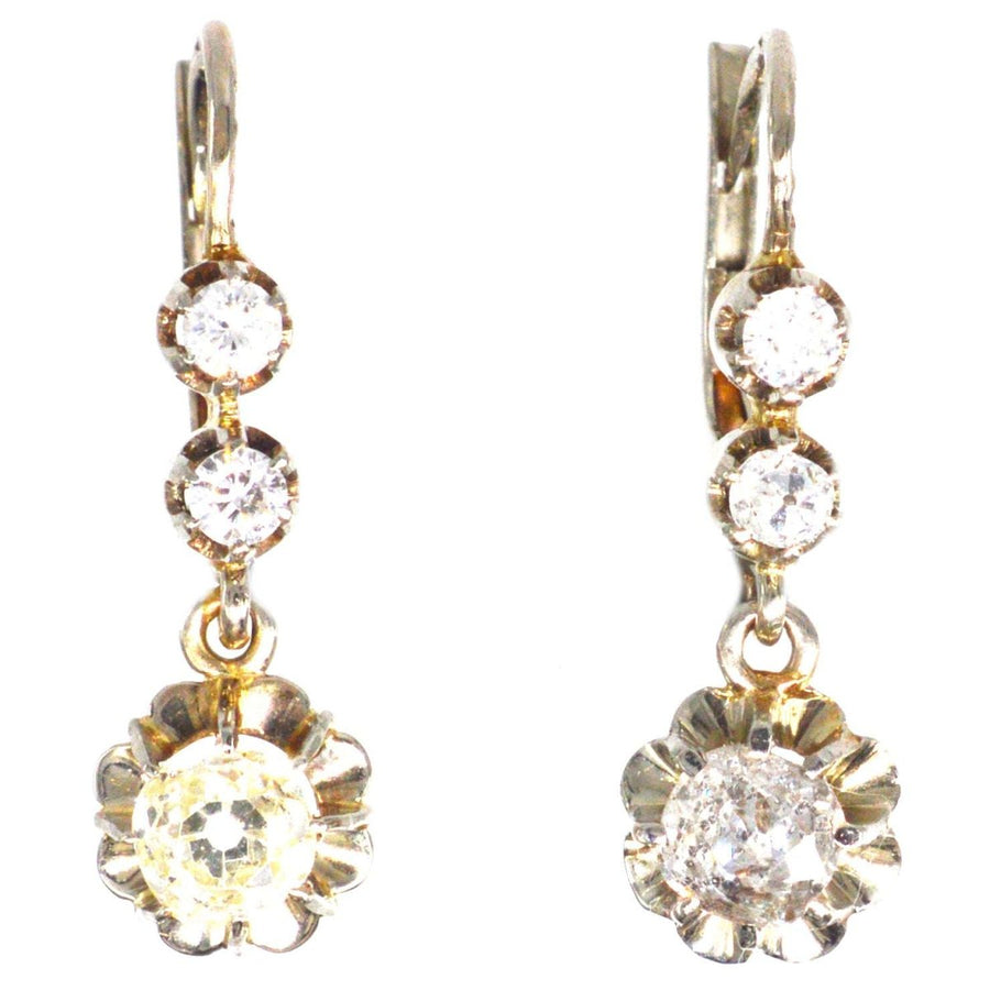 Belle Epoque 18ct White Gold and Platinum Old Mine Cut Diamond Dangling Earrings | Parkin and Gerrish (UK)