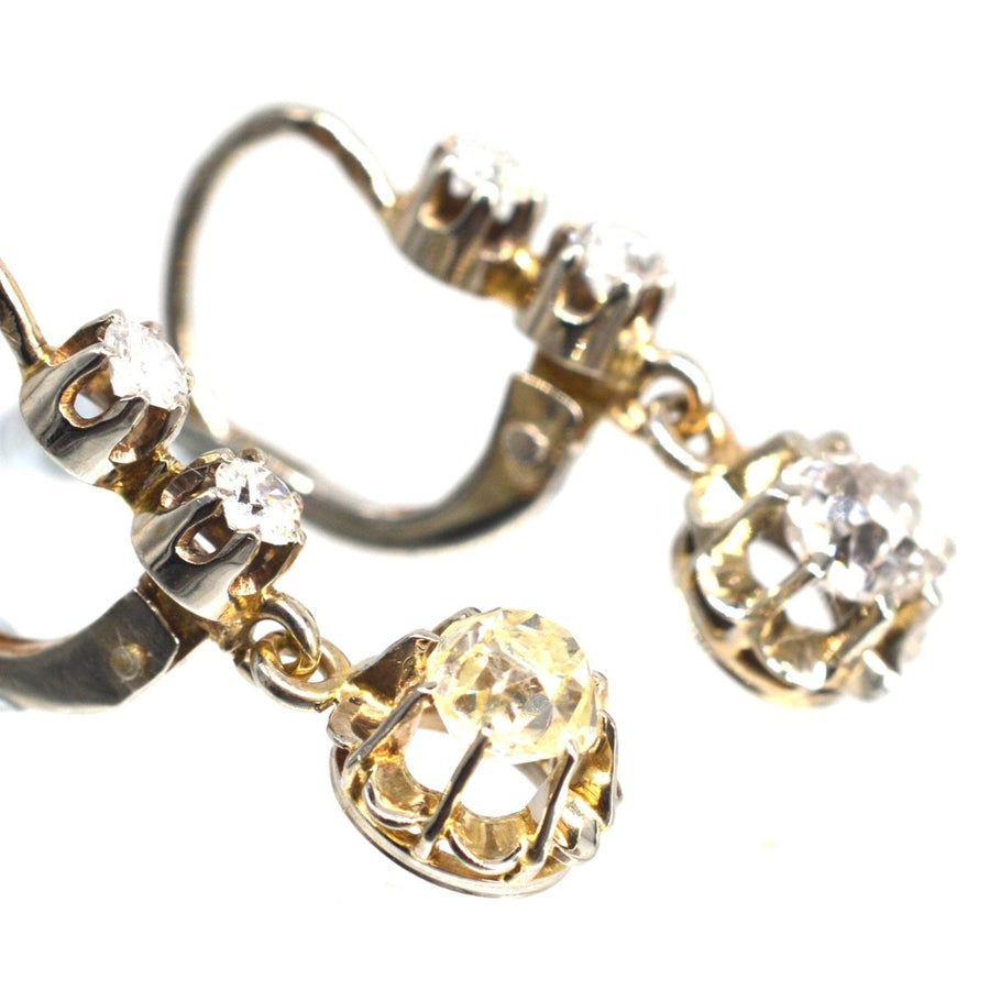 Belle Epoque 18ct White Gold and Platinum Old Mine Cut Diamond Dangling Earrings | Parkin and Gerrish (UK)