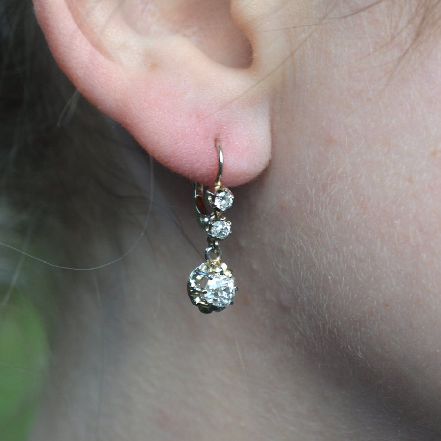Belle Epoque 18ct White Gold and Platinum Old Mine Cut Diamond Dangling Earrings | Parkin and Gerrish (UK)