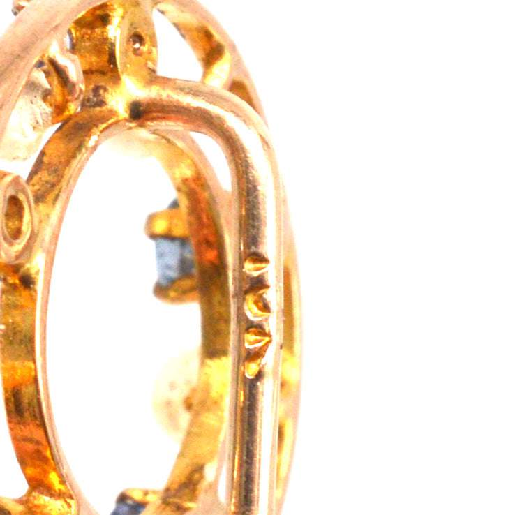Early 20th Century 10ct Gold Cornflower Sapphire & Seed Pearl Tie Pin | Parkin and Gerrish (UK)