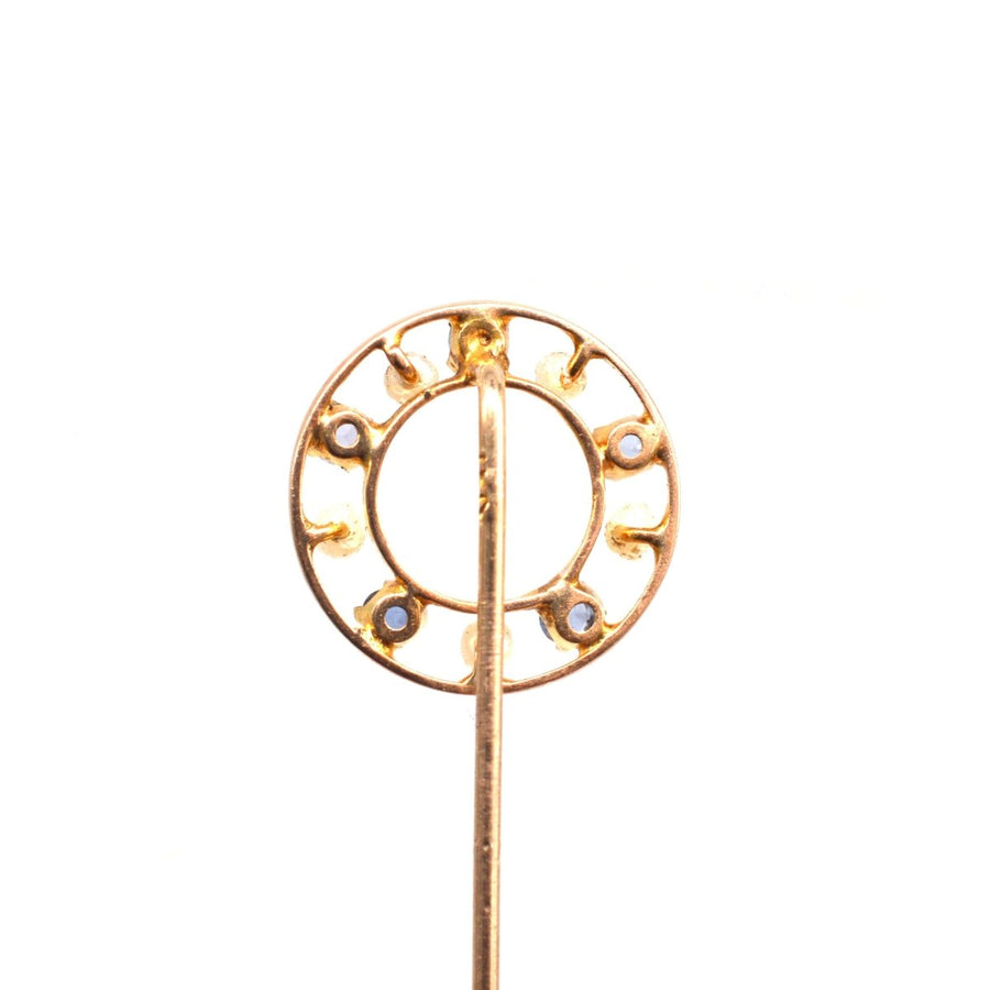 Early 20th Century 10ct Gold Cornflower Sapphire & Seed Pearl Tie Pin | Parkin and Gerrish (UK)