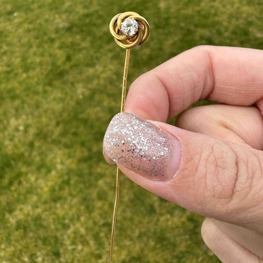 Early 20th Century 14ct Gold Knot and Diamond Tie Pin | Parkin and Gerrish | Antique & Vintage Jewellery