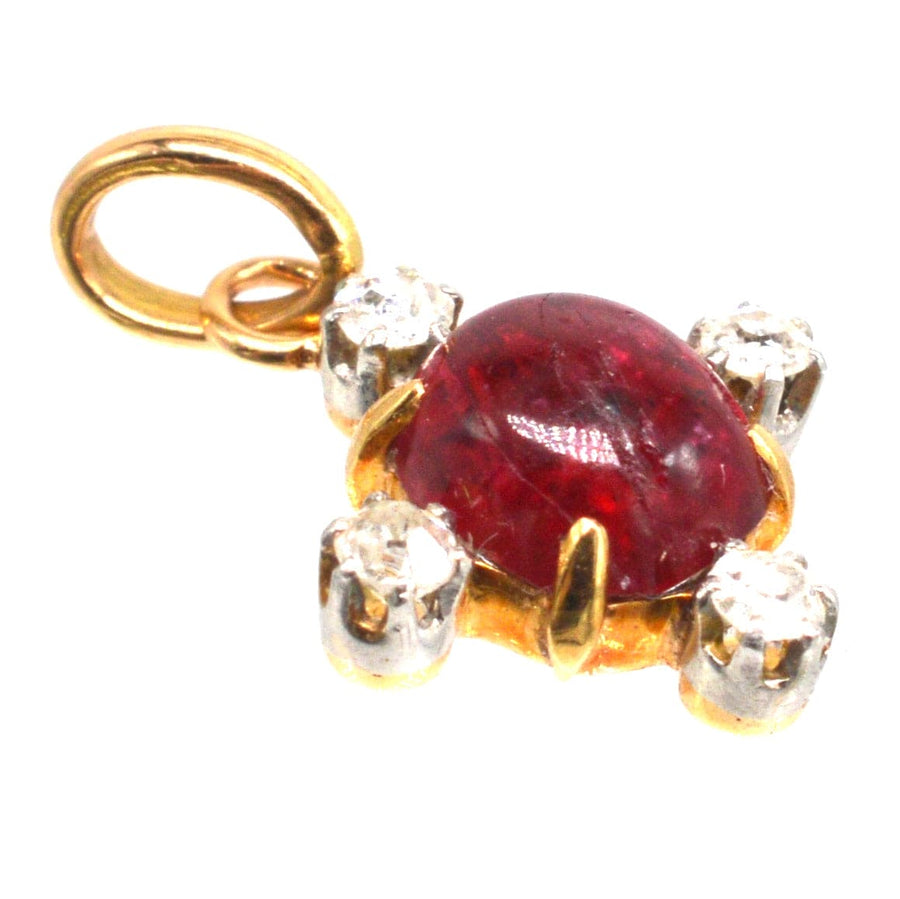 Early 20th Century 18ct Gold Cabochon Ruby and Diamond Pendant | Parkin and Gerrish | Antique & Vintage Jewellery