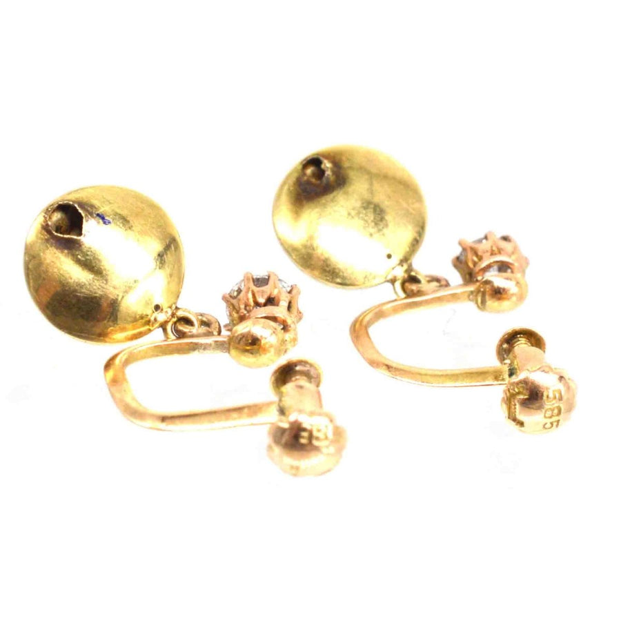 Early 20th Century 18ct Gold Diamond and Pavé Turquoise Screw - On Earrings | Parkin and Gerrish | Antique & Vintage Jewellery