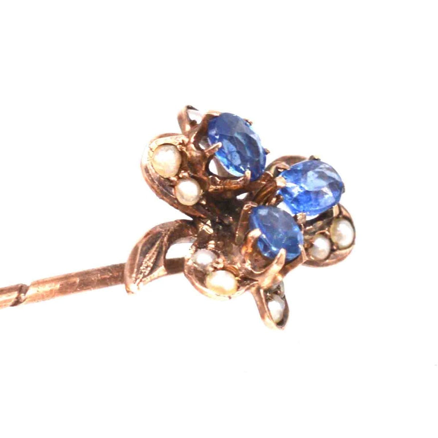 Early 20th Century 8ct Gold Sapphire and Seed Pearl Tie Pin | Parkin and Gerrish | Antique & Vintage Jewellery