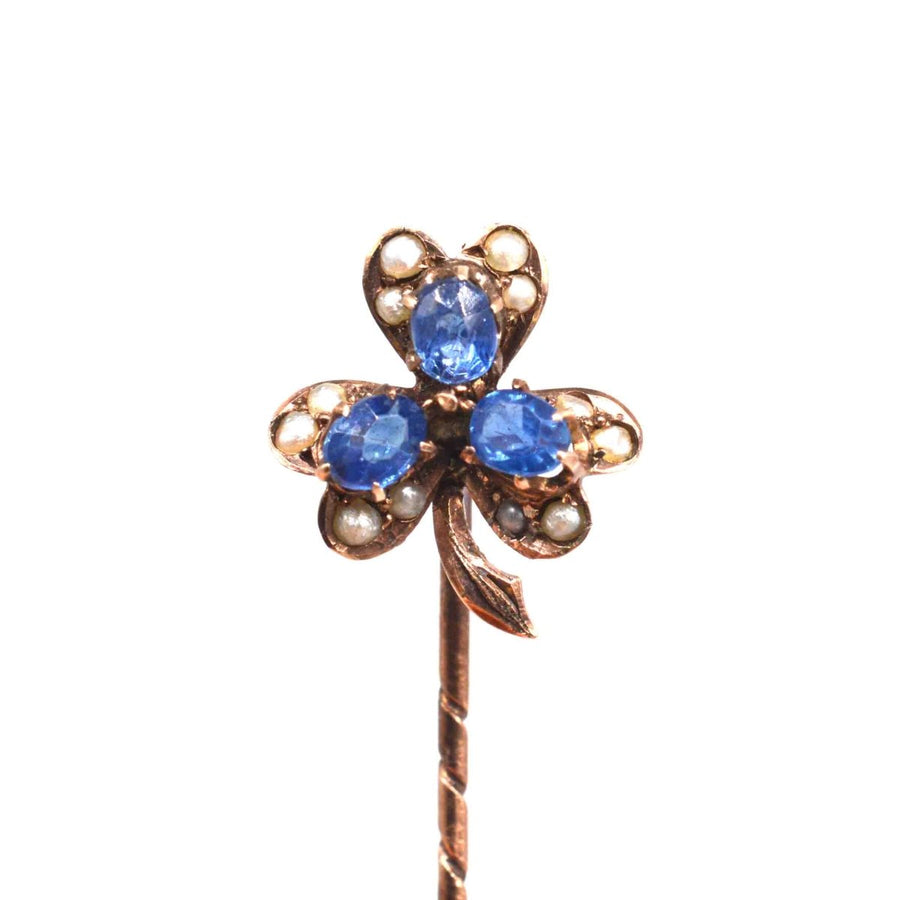Early 20th Century 8ct Gold Sapphire and Seed Pearl Tie Pin | Parkin and Gerrish | Antique & Vintage Jewellery