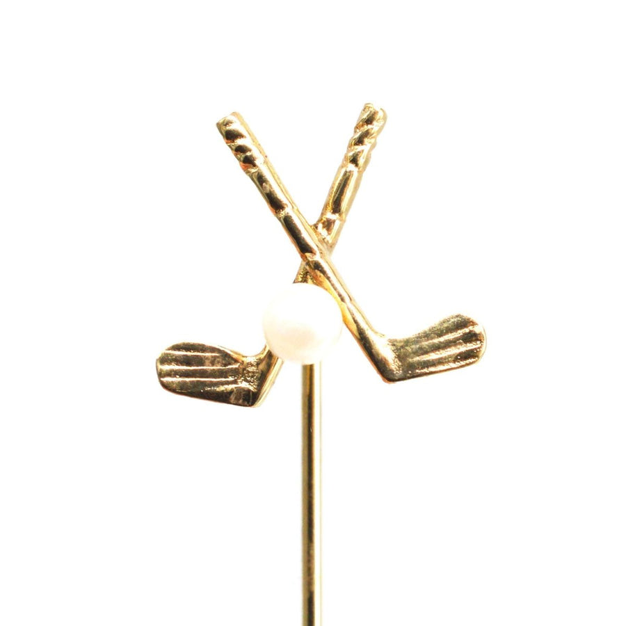Early 20th Century 9ct Gold Golf Clubs and Pearl Ball Tie Pin | Parkin and Gerrish (UK)
