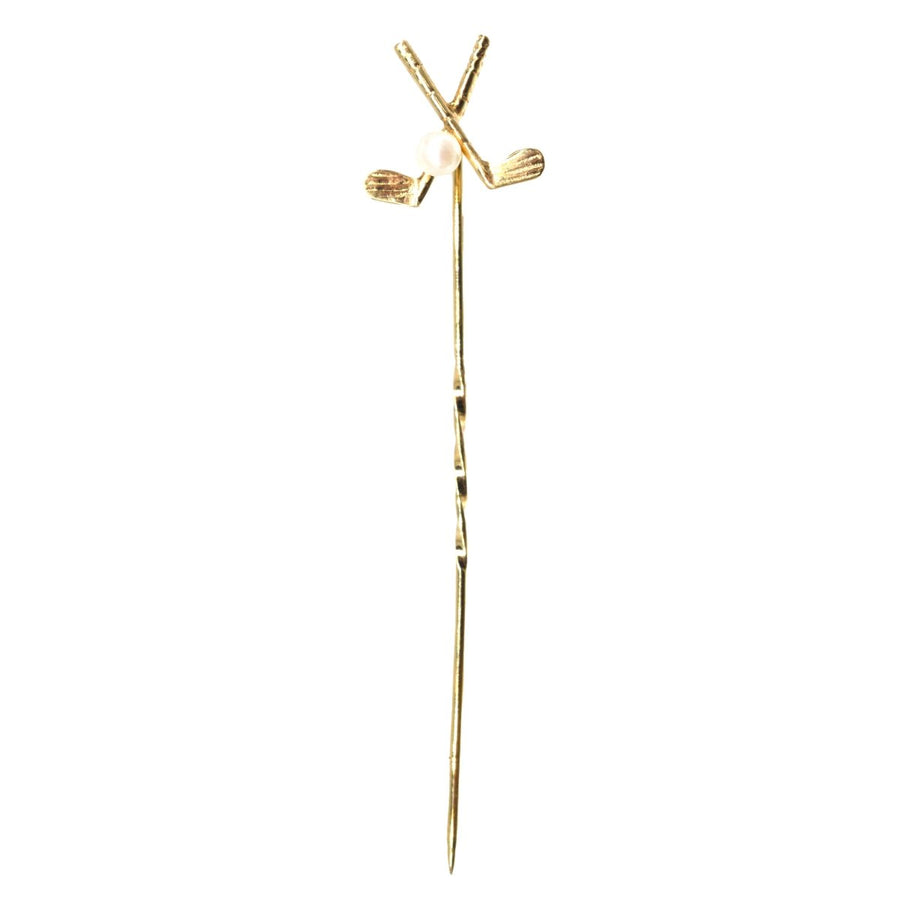Early 20th Century 9ct Gold Golf Clubs and Pearl Ball Tie Pin | Parkin and Gerrish (UK)