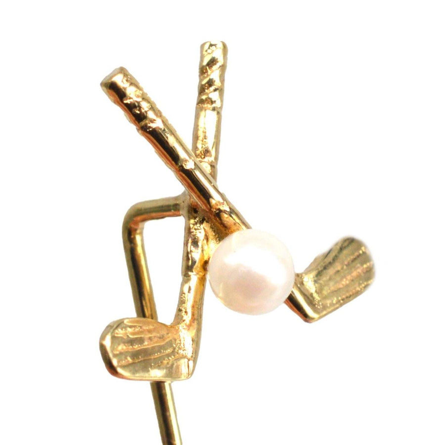 Early 20th Century 9ct Gold Golf Clubs and Pearl Ball Tie Pin | Parkin and Gerrish (UK)