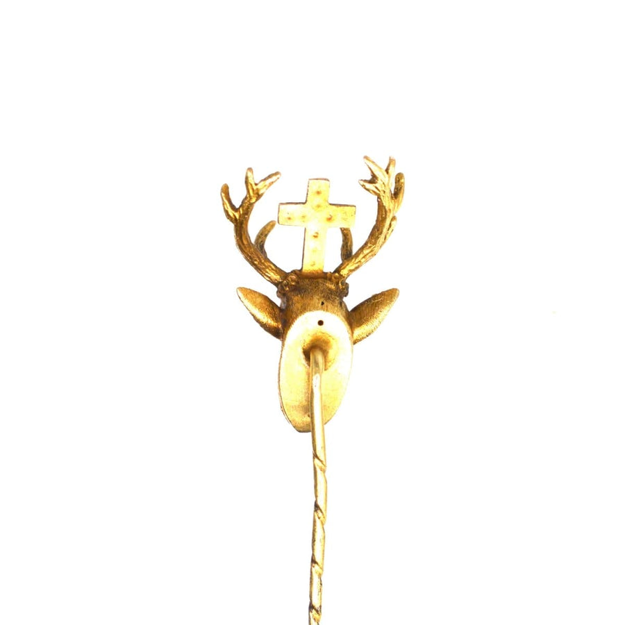 Early 20th Century Austro - Hungarian 14ct Gold and Rose Diamond Tie Pin with the St Hubertus Stag | Parkin and Gerrish | Antique & Vintage Jewellery