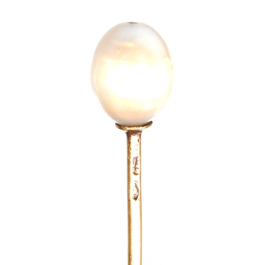 Early 20th Century Austro - Hungarian 14ct Gold Natural Pearl Tie Pin | Parkin and Gerrish | Antique & Vintage Jewellery