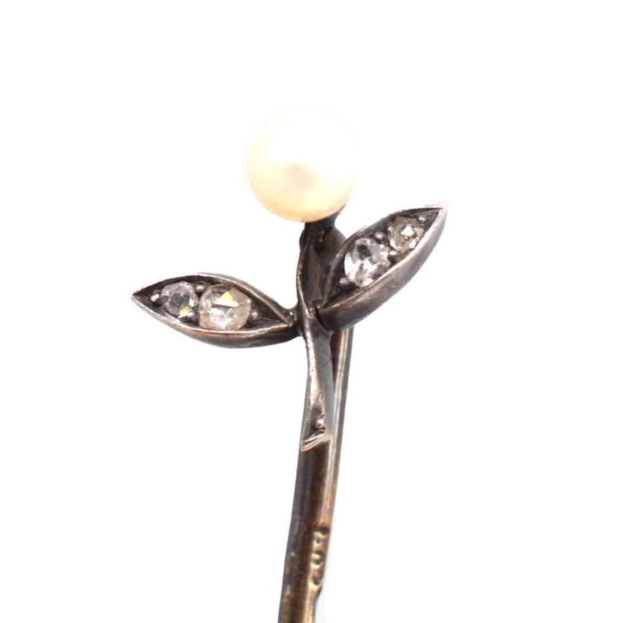 Early 20th Century Austro - Hungarian 14ct Gold Pearl and Rose Cut Diamond Floral Tie Pin | Parkin and Gerrish (UK)