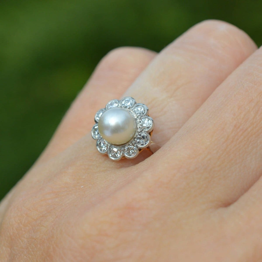 Early 20th Century French 18ct Gold and Platinum, Pearl and Diamond Cluster Ring | Parkin and Gerrish | Antique & Vintage Jewellery