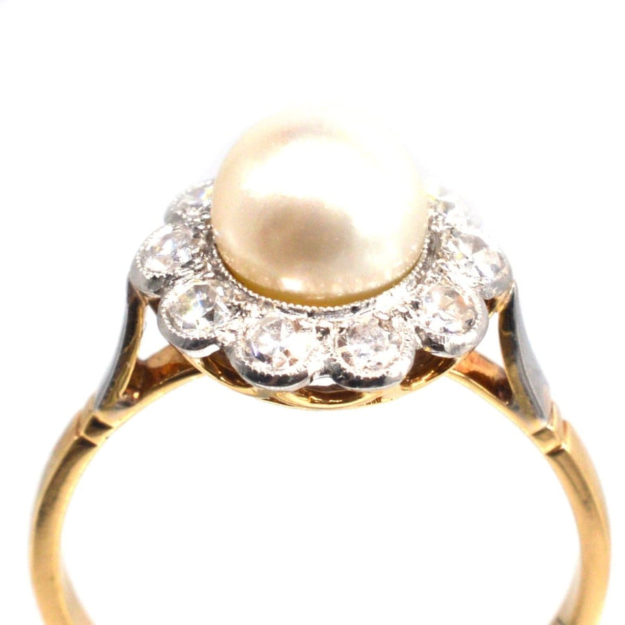 Early 20th Century French 18ct Gold and Platinum, Pearl and Diamond Cluster Ring | Parkin and Gerrish | Antique & Vintage Jewellery