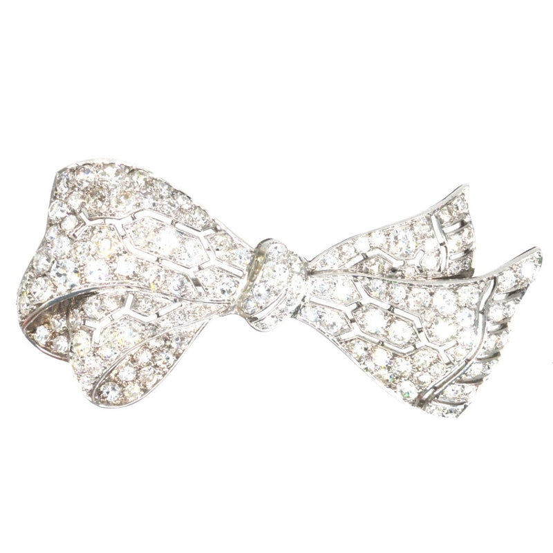 Early 20th Century French Platinum Diamond Bow Brooch