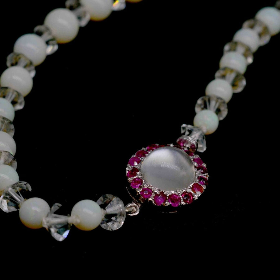 Early 20th Century Graduated Opal Bead Necklace with Ruby and Moonstone Clasp | Parkin and Gerrish | Antique & Vintage Jewellery