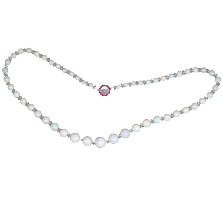Early 20th Century Graduated Opal Bead Necklace with Ruby and Moonstone Clasp | Parkin and Gerrish | Antique & Vintage Jewellery