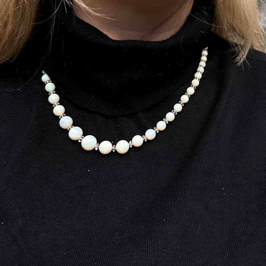 Early 20th Century Graduated Opal Bead Necklace with Ruby and Moonstone Clasp | Parkin and Gerrish | Antique & Vintage Jewellery