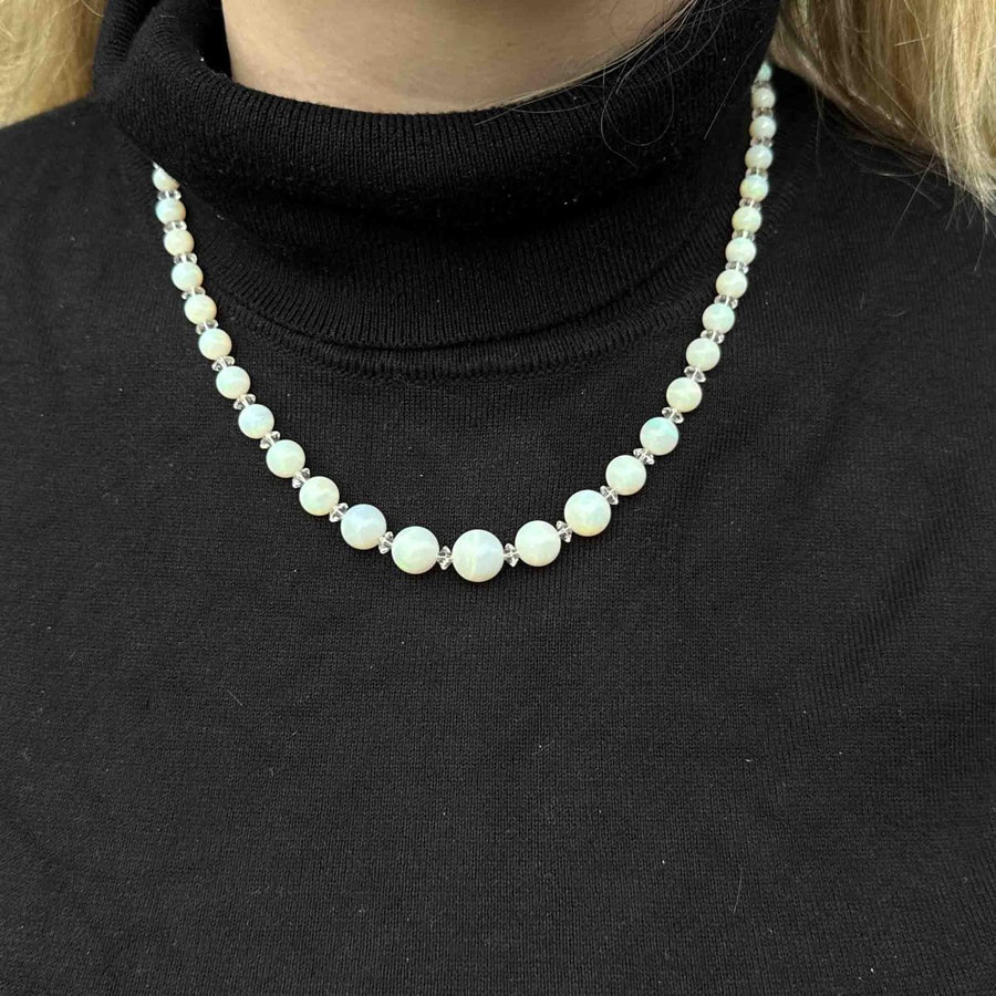 Early 20th Century Graduated Opal Bead Necklace with Ruby and Moonstone Clasp | Parkin and Gerrish | Antique & Vintage Jewellery
