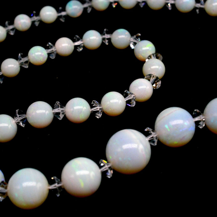 Early 20th Century Graduated Opal Bead Necklace with Ruby and Moonstone Clasp | Parkin and Gerrish | Antique & Vintage Jewellery