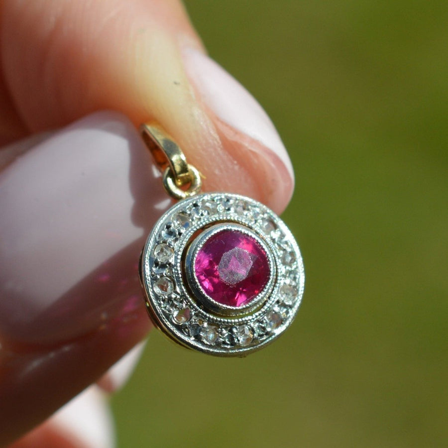 Early 20th Century Synthetic Ruby and Rose - Cut Diamond Pendant | Parkin and Gerrish (UK)