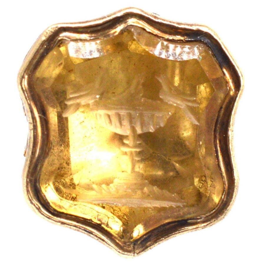 Early Victorian Gold Cased Seal with Citrine Intaglio of the Doves of Pliny