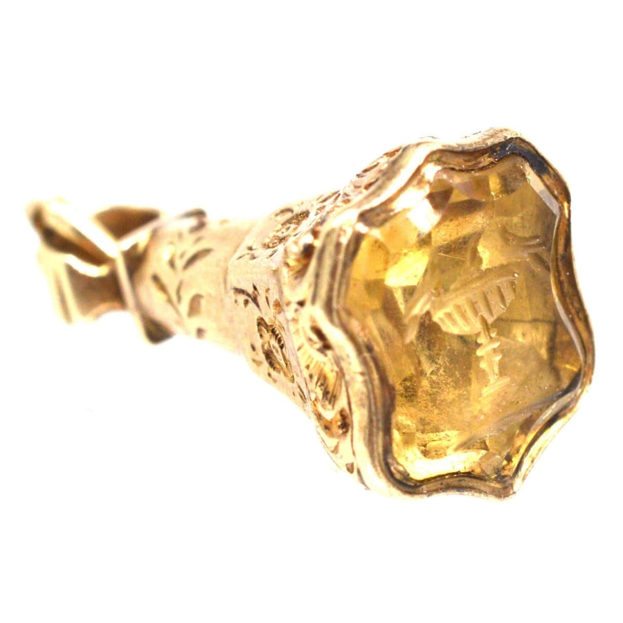 Early Victorian Gold Cased Seal with Citrine Intaglio of the Doves of Pliny