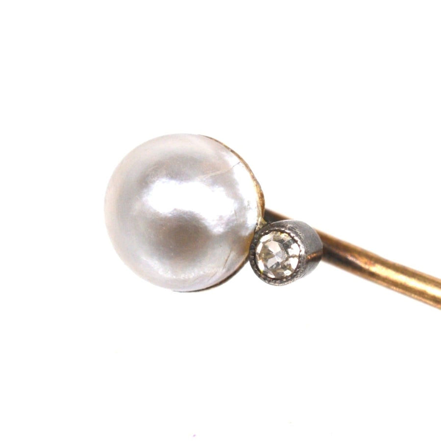 Edwardian 14ct Gold Natural Pearl and Diamond Tie Pin | Parkin and Gerrish | Antique & Vintage Jewellery