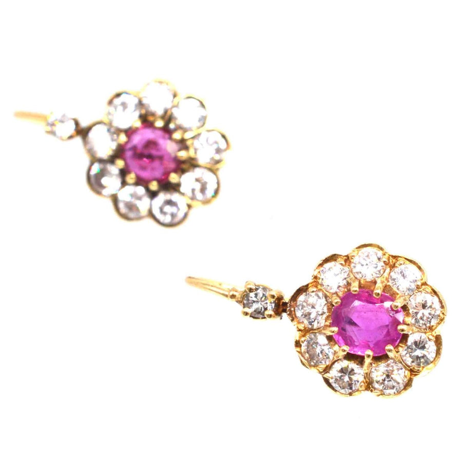 Edwardian 15ct Gold Diamond and Ruby Cluster Earrings | Parkin and Gerrish | Antique & Vintage Jewellery