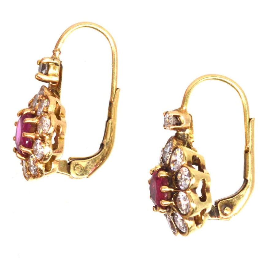 Edwardian 15ct Gold Diamond and Ruby Cluster Earrings | Parkin and Gerrish | Antique & Vintage Jewellery