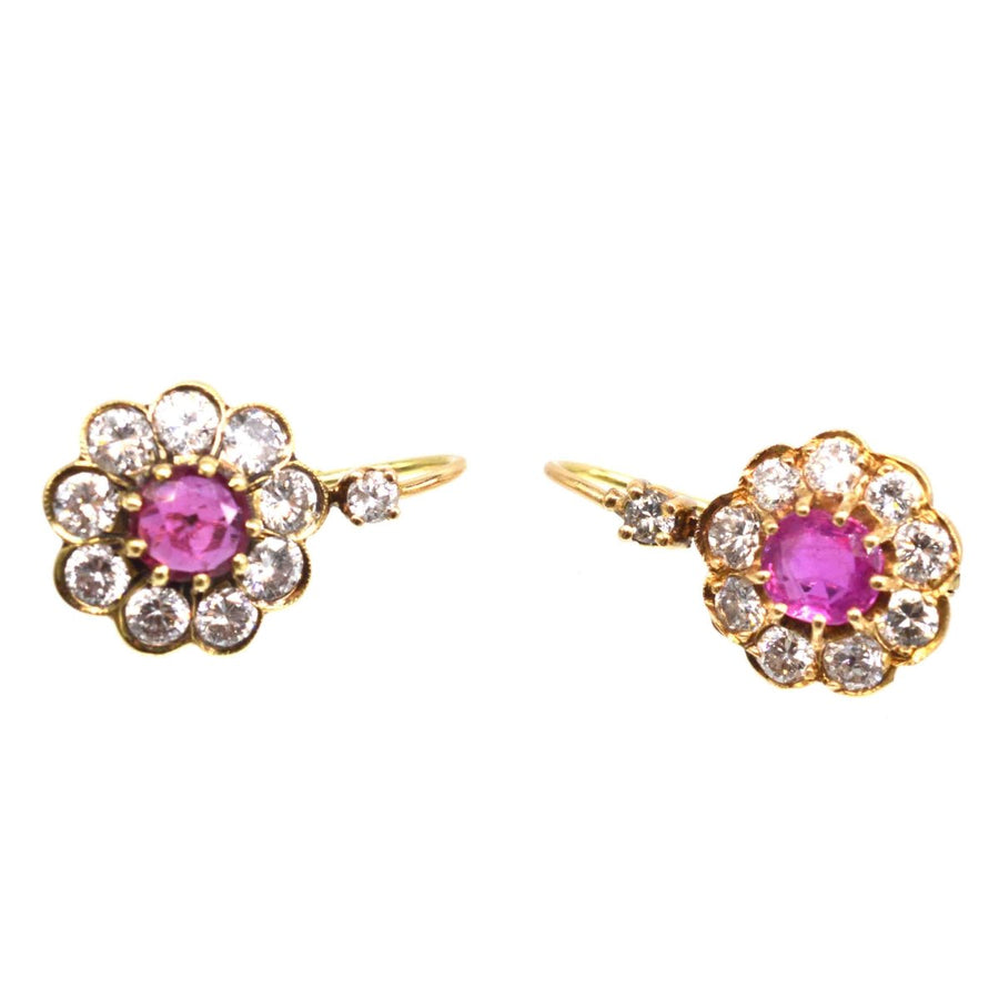 Edwardian 15ct Gold Diamond and Ruby Cluster Earrings | Parkin and Gerrish | Antique & Vintage Jewellery