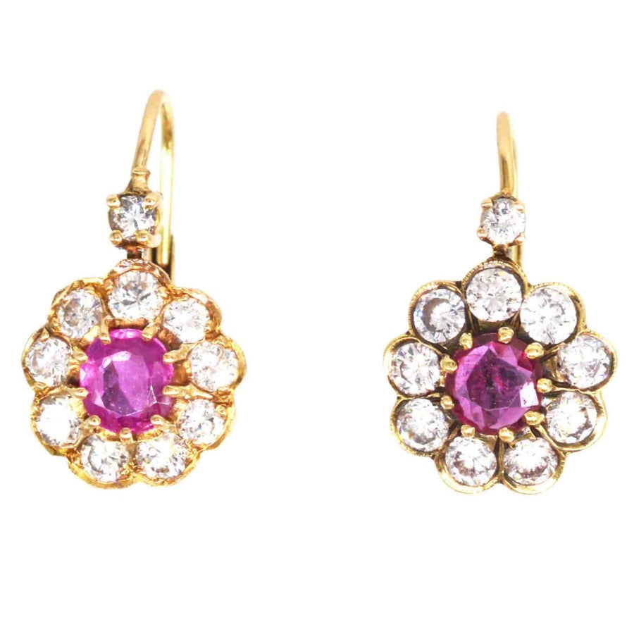 Edwardian 15ct Gold Diamond and Ruby Cluster Earrings | Parkin and Gerrish | Antique & Vintage Jewellery