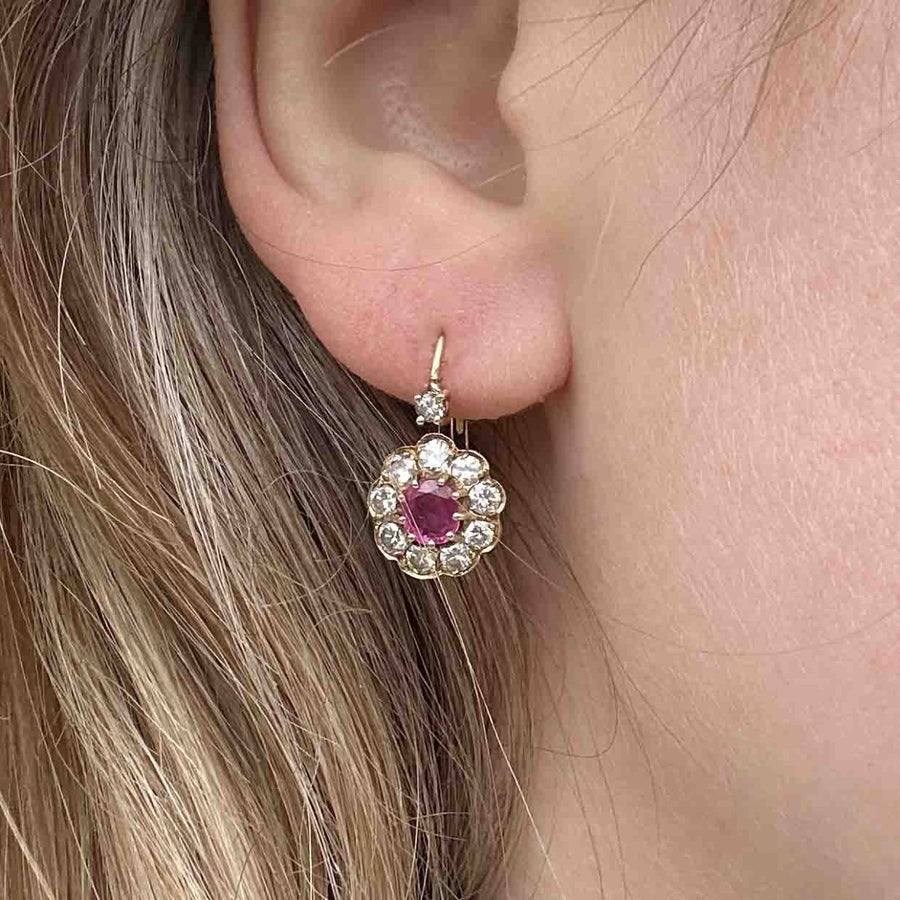 Edwardian 15ct Gold Diamond and Ruby Cluster Earrings | Parkin and Gerrish | Antique & Vintage Jewellery