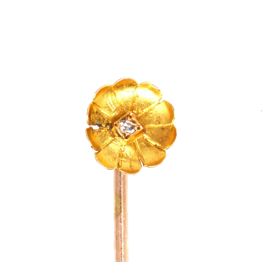 Edwardian 15ct Gold Flower Tie Pin with a Diamond | Parkin and Gerrish | Antique & Vintage Jewellery