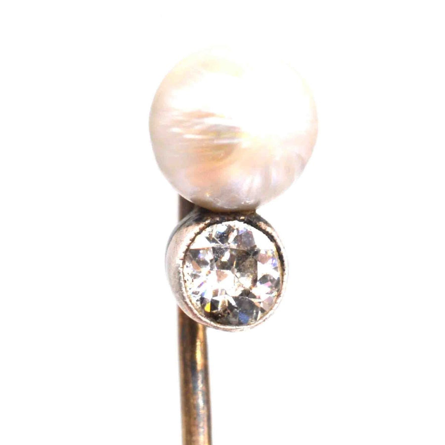 Edwardian 15ct Gold Natural Pearl and Diamond Pin | Parkin and Gerrish | Antique & Vintage Jewellery