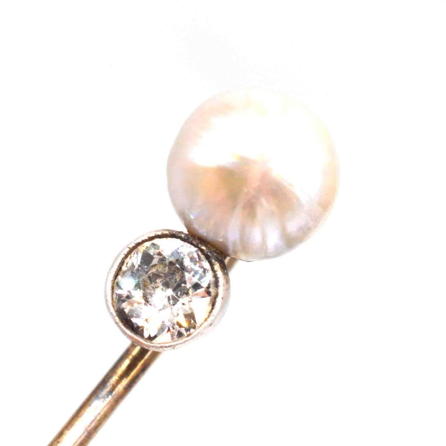 Edwardian 15ct Gold Natural Pearl and Diamond Pin | Parkin and Gerrish | Antique & Vintage Jewellery