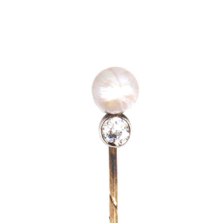 Edwardian 15ct Gold Natural Pearl and Diamond Pin | Parkin and Gerrish | Antique & Vintage Jewellery