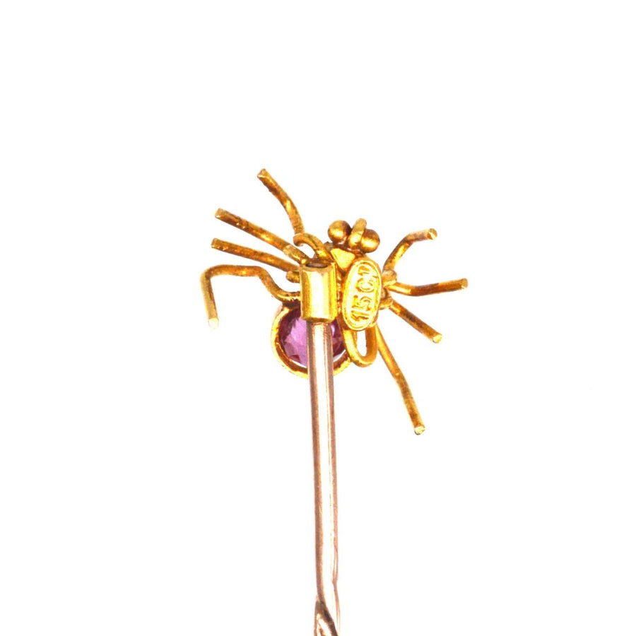 Edwardian 15ct Gold Pink Tourmaline and Pearl Spider Tie Pin | Parkin and Gerrish | Antique & Vintage Jewellery