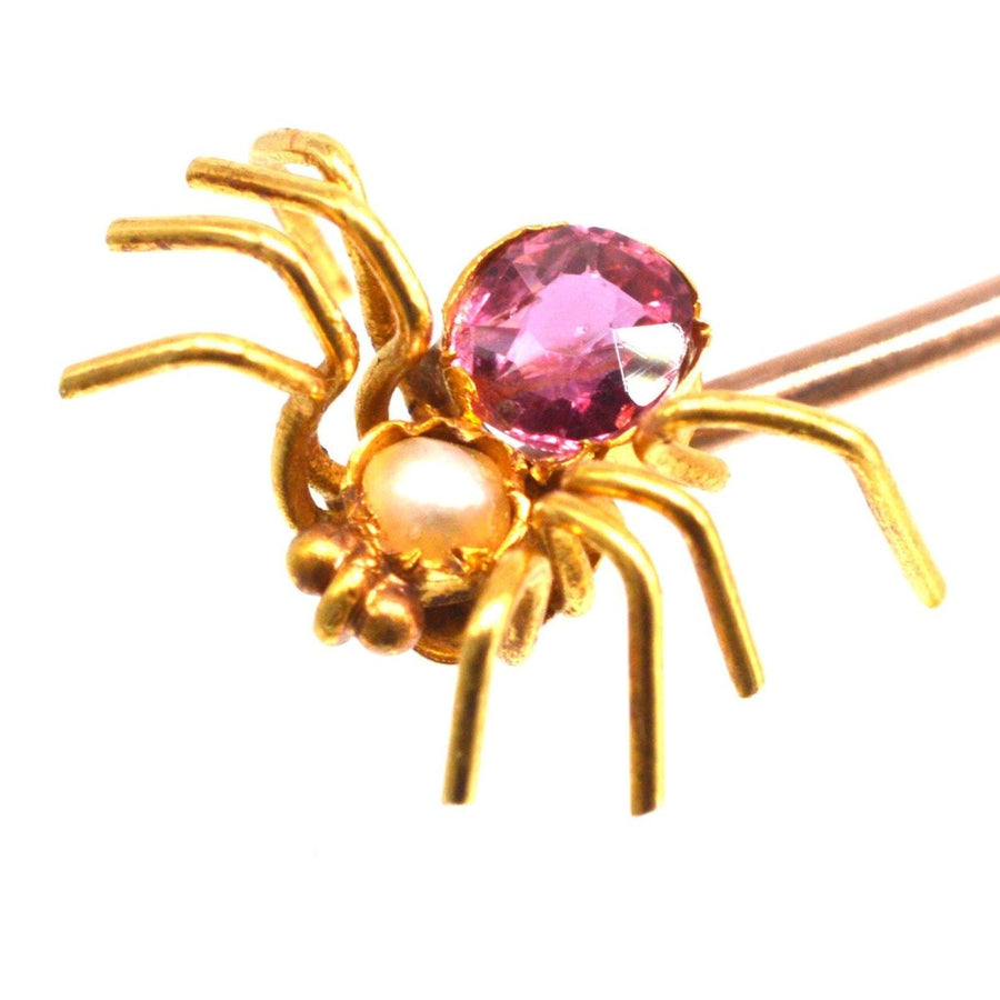 Edwardian 15ct Gold Pink Tourmaline and Pearl Spider Tie Pin | Parkin and Gerrish | Antique & Vintage Jewellery