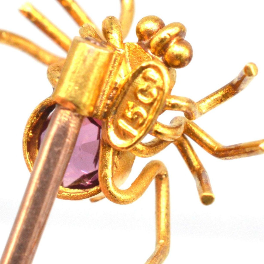 Edwardian 15ct Gold Pink Tourmaline and Pearl Spider Tie Pin | Parkin and Gerrish | Antique & Vintage Jewellery