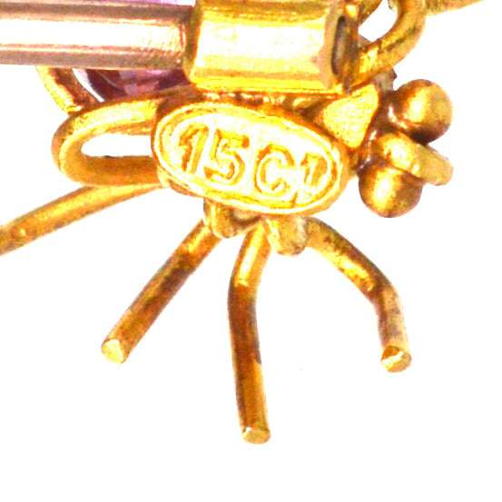 Edwardian 15ct Gold Pink Tourmaline and Pearl Spider Tie Pin | Parkin and Gerrish | Antique & Vintage Jewellery