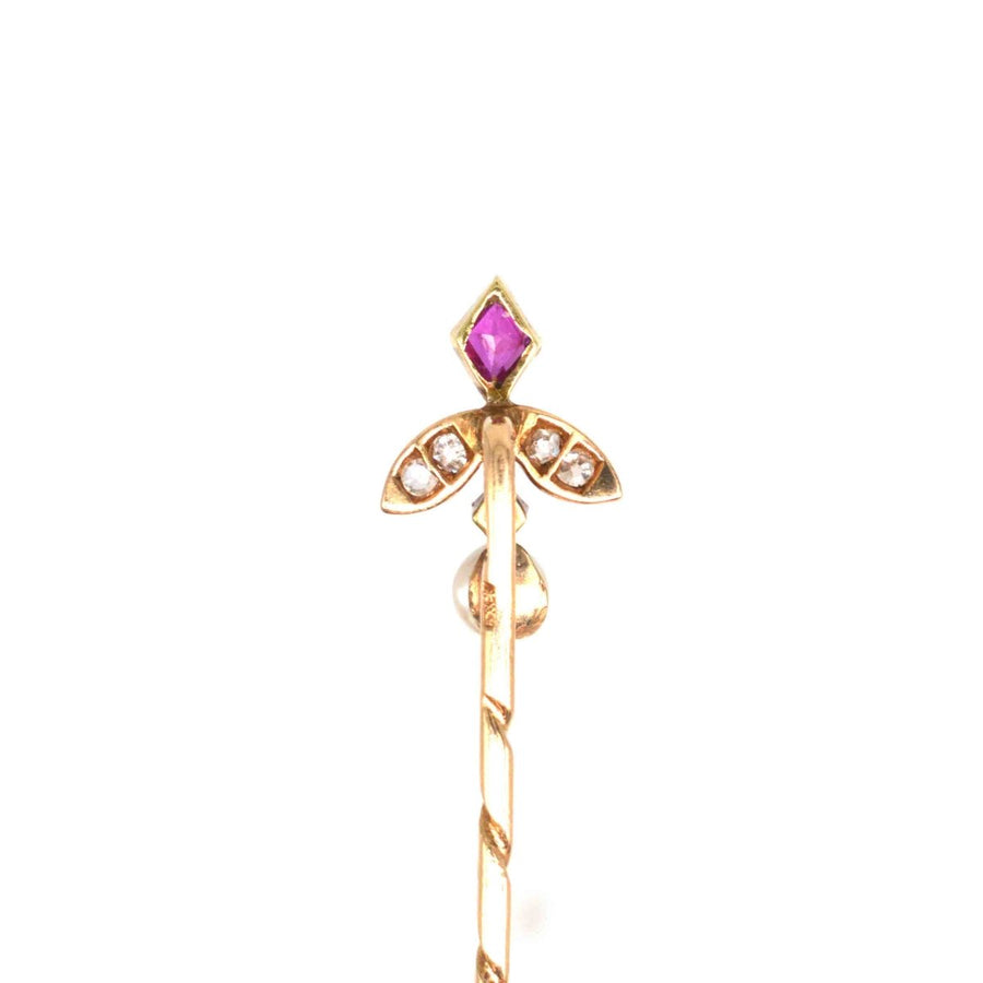 Edwardian 15ct Gold Ruby, Diamond and Natural Pearl Tie Pin | Parkin and Gerrish (UK)