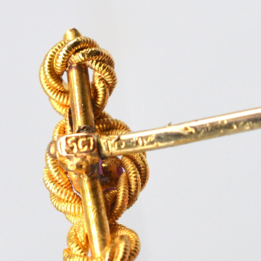 Edwardian 15ct Gold Ruby Triple Infinity Rope Knot Tie Pin | Parkin and Gerrish | Antique & Vintage Jewellery