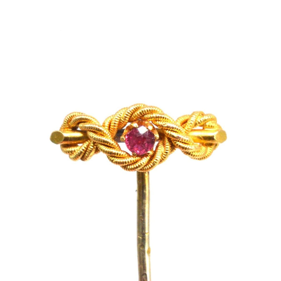 Edwardian 15ct Gold Ruby Triple Infinity Rope Knot Tie Pin | Parkin and Gerrish | Antique & Vintage Jewellery