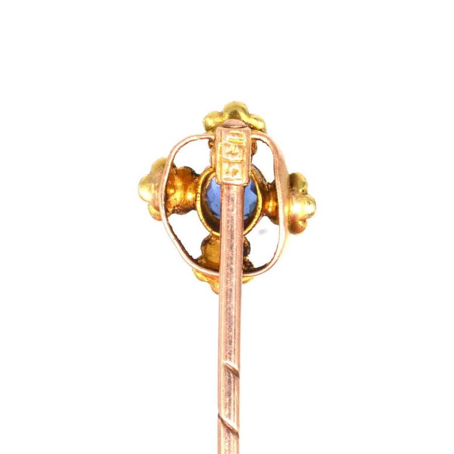 Edwardian 15ct Gold Sapphire and Pearl Tie Pin | Parkin and Gerrish (UK)