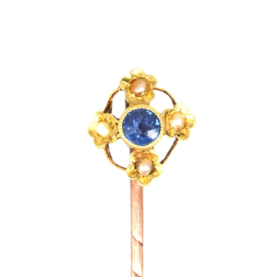 Edwardian 15ct Gold Sapphire and Pearl Tie Pin | Parkin and Gerrish (UK)